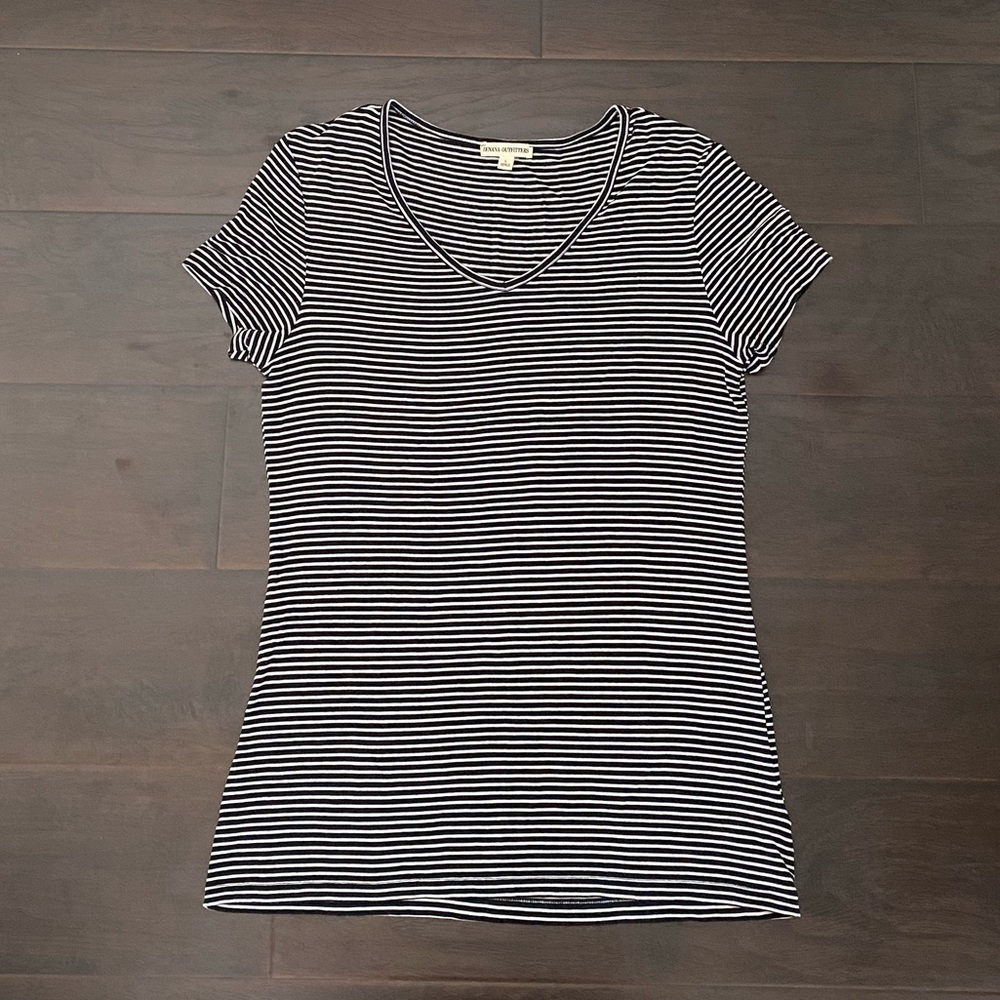 Soft Black and White Striped V-Neck Top